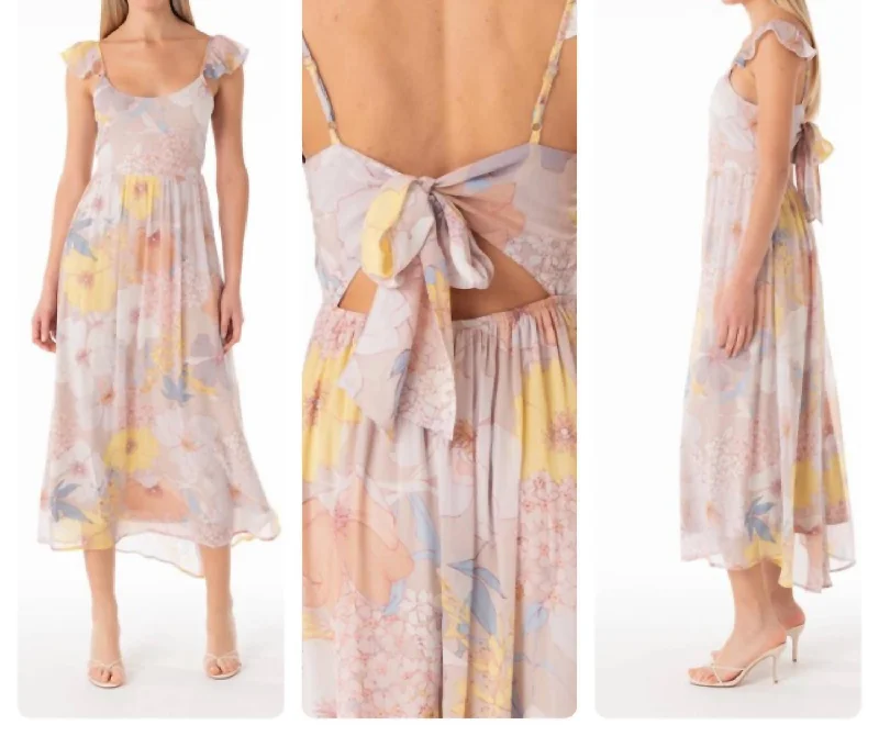 Sustainable Fashion Extravaganza Floral Flutter Sleeve Tie Back Dress In Blush Luxe Layering