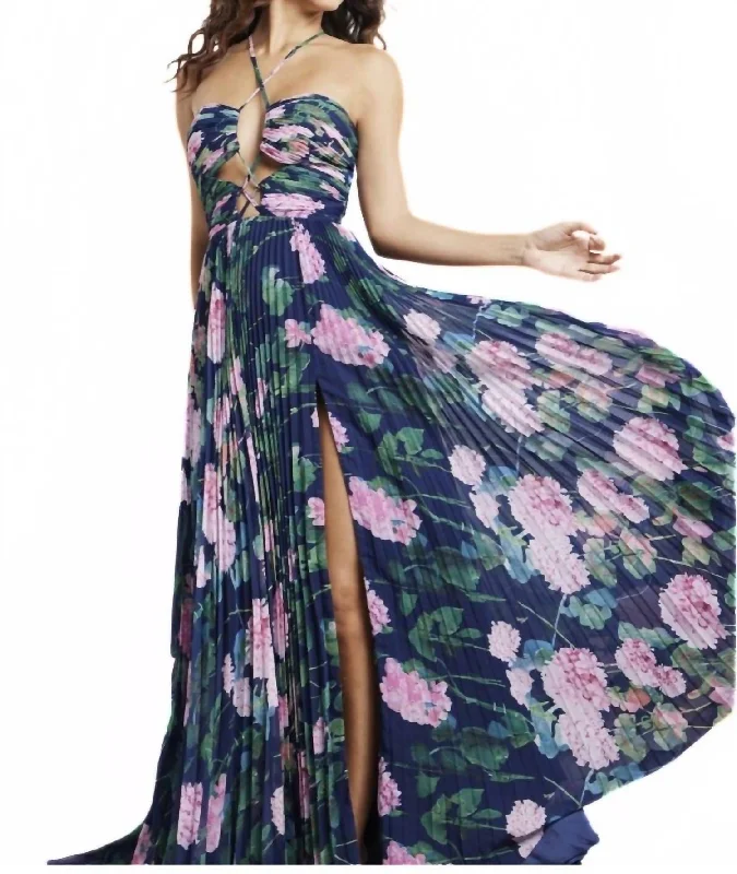 Bold Style Discounts Floral Gown In Navy Multi Winter Warm - Up Sale