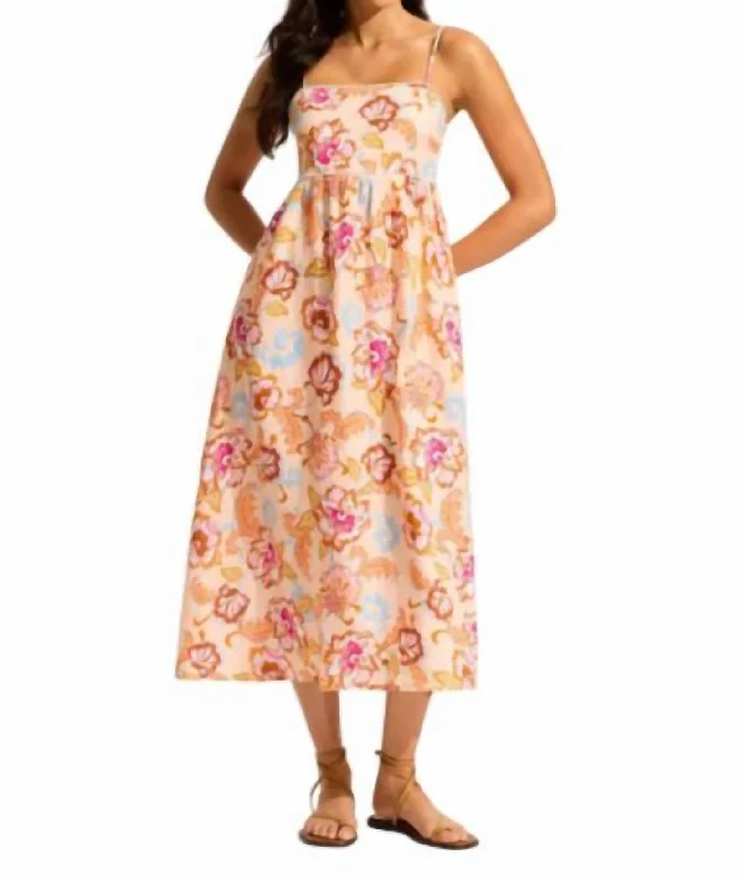 Premium Style Floral Midi Dress In Peach Score Big on Glamorous Red - Carpet Styles