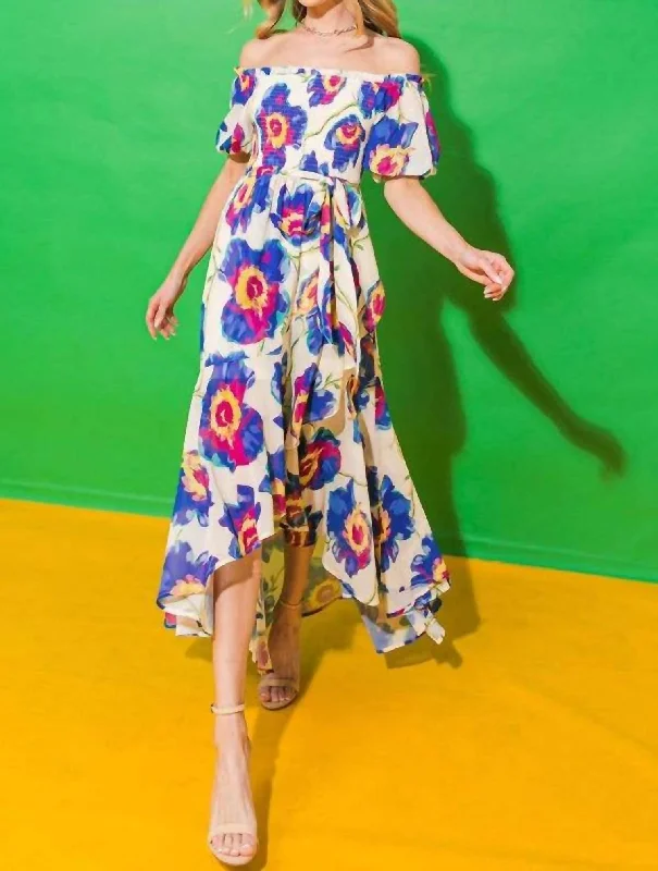 Modern Chic Discounts Floral Midi Printed Dress In Blue Modern Romance