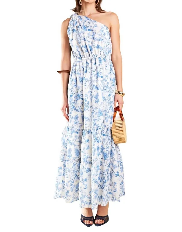 Cool Prices Floral One Shoulder Maxi Dress In Blue Chic Urban Fashion Look