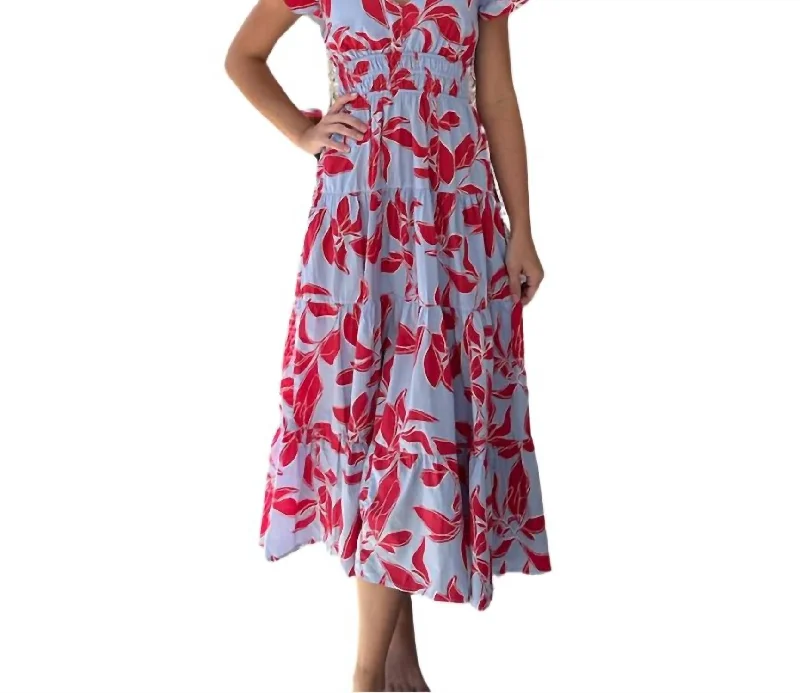 Avant-Garde Style Promotions Floral Print Maxi Dress In Light Blue/red Seasonal Trend