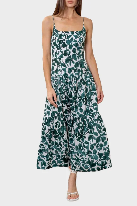 Exclusive Deals Online Floral Print Spaghetti Strap Tiered Midi Dress In Green Multi Celebrate with Big Savings