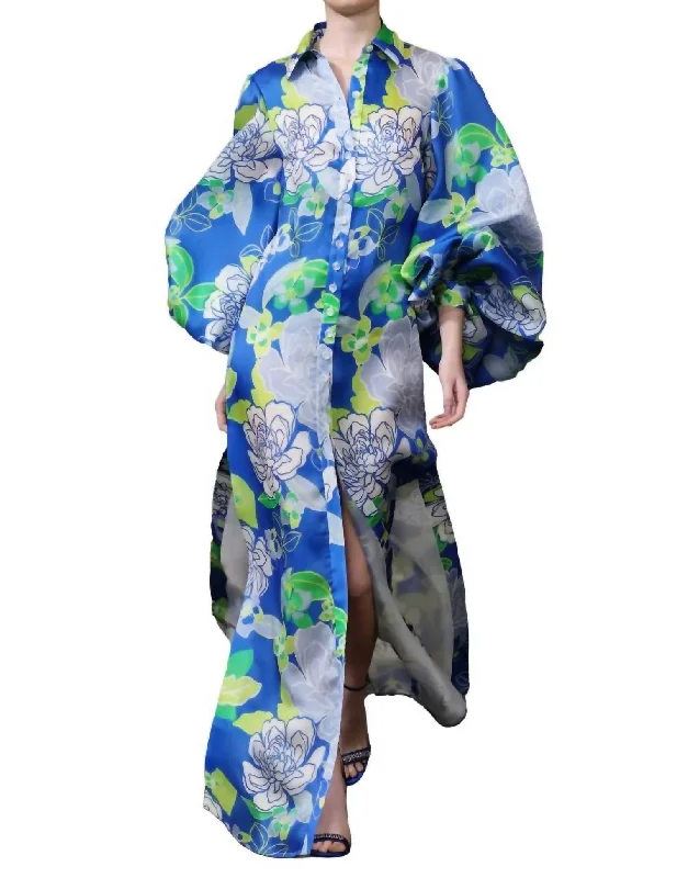 Timeless Elegance Redefined Floral Shirtdress With Sleeves In Blue Bloom Modern Romance