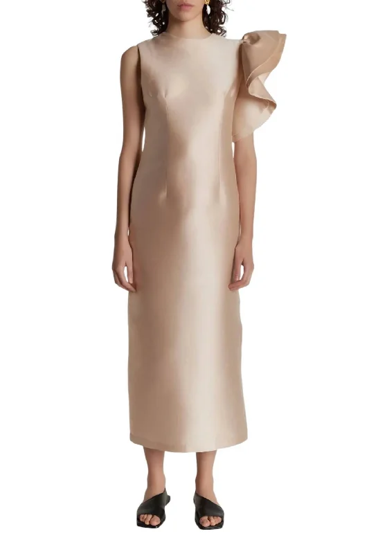 Laid-Back Fashion Offers Franz Ruffle Detailing Midi Dress In Nude Feminine Elegance