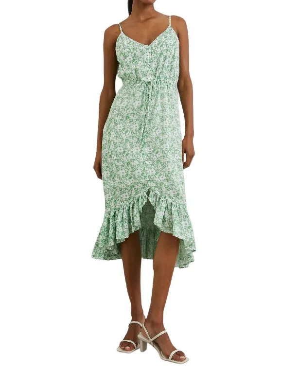 Edgy Fashion Deals Frida Midi Dress In Green Texture Floral Celebrate with Big Savings