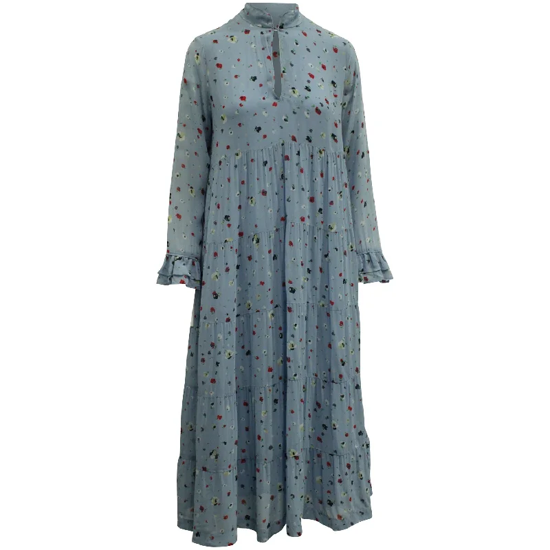 Get The Latest Trends Ganni Floral Maxi Dress in Powder Blue Viscose Celebrate with Big Savings