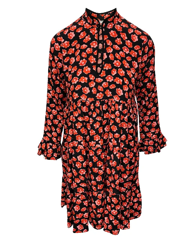 Trendy Women'S Wear Collection Ganni Lindale Mini Dress in Floral Viscose Luxe Layering