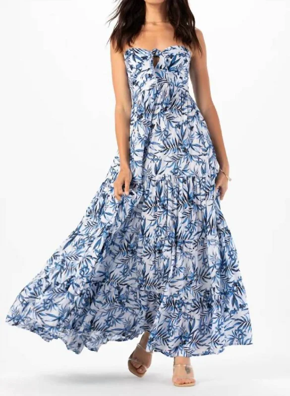 On-Trend Fashion Offers Gardenia Maxi Dress In Huahine Royal Blue Print Romantic Date - Night Ensemble