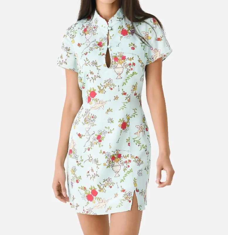 Discover Promotions Gretchen Mini Dress In Mint Cherub Print Early Access to Art Deco Styles Sale