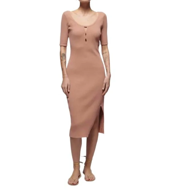 Popular Collection Haidee Heavy Rib Midi Dress In Mocha Alluring Design