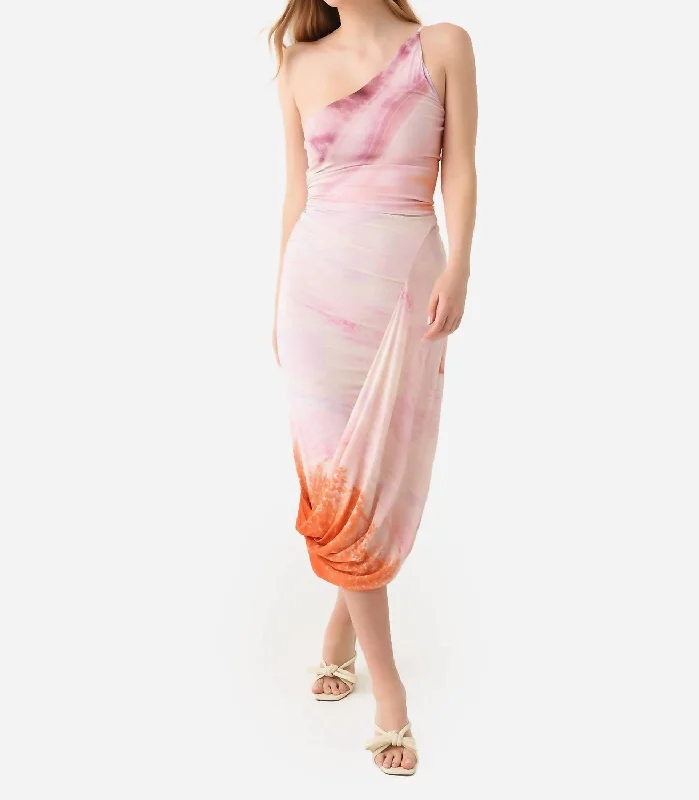 Day-To-Night Styles Havana Midi Dress In Coral Marble Print Vintage Elegance