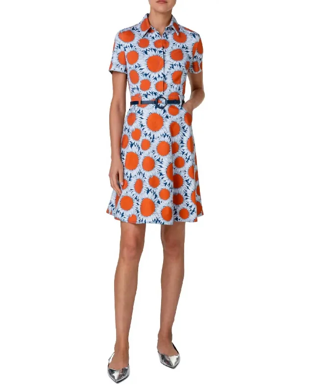 Discover Now Hello Sunshine Floral Belted Denim Shirtdress In Ink Orange Vintage Retro Party Wear