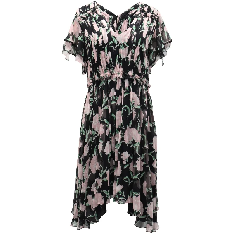 Seasonal Style Discounts Jason Wu Ruched Floral Dress in Black Silk Father's Day Deals