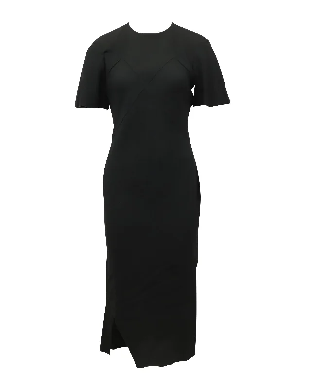 Limited Stock, Big Discounts Jil Sander Short Sleeved Midi Dress with Diamond Panel in Black Acetate Feminine Charm