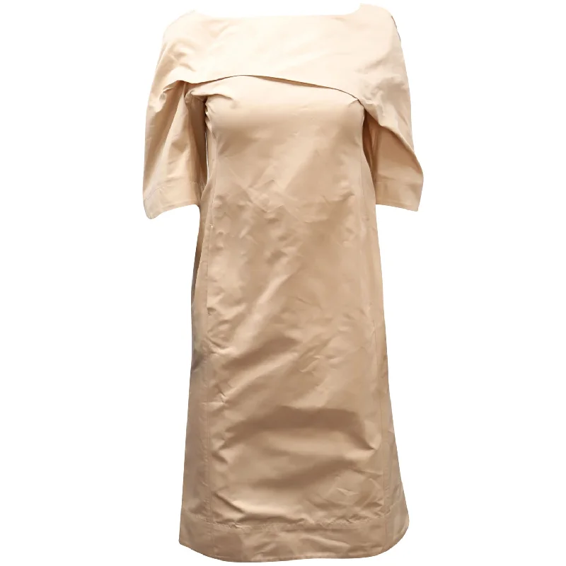 Daily Deals Jil Sander Short Sleeves Midi Dress in Nude Polyester Feminine Soft - Hued Styles