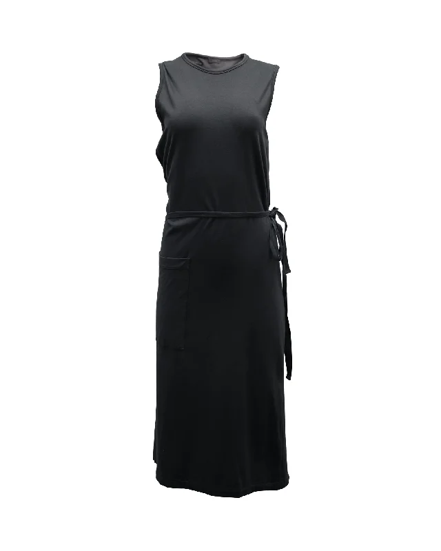 Crazy Price Slashing Joseph Belted Midi Dress in Dark Grey Cotton Modern Romance