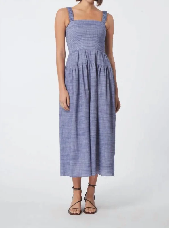 Classic Chic Deals Julien Midi Dress In Blue Chambray Mother's Day Special