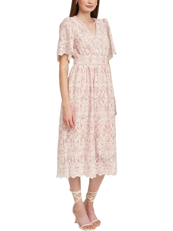 Budget Friendly Kiera Womens Eyelet Floral Midi Dress Clearance Event