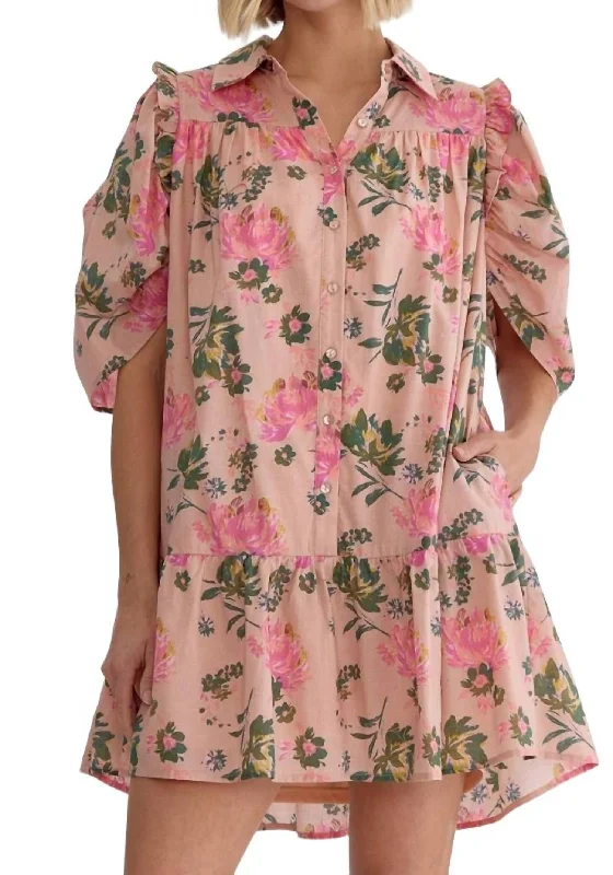 Stylish Deals Kylie Floral Mini Dress In Peach Holiday Sale