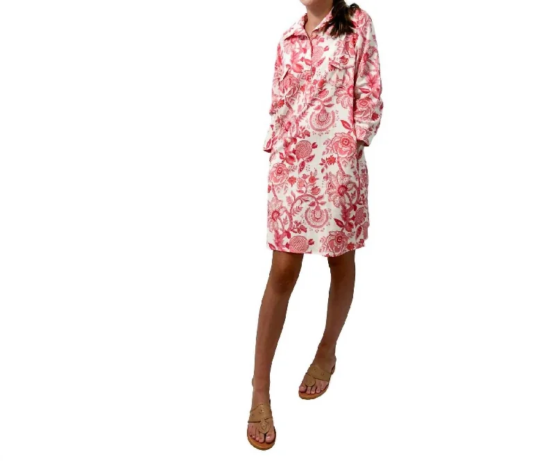 Chic Trends Unveiled La Jolla Mini Dress In Floral Block In White And Coral Vibrant Prints