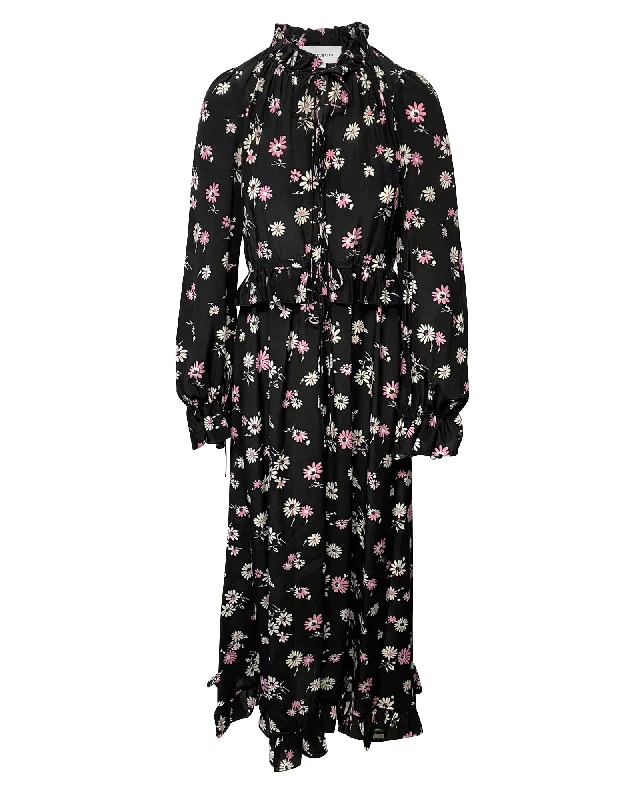 Must Haves Les Revêries Tie-front Maxi Dress in Floral Print Silk Feminine Flow