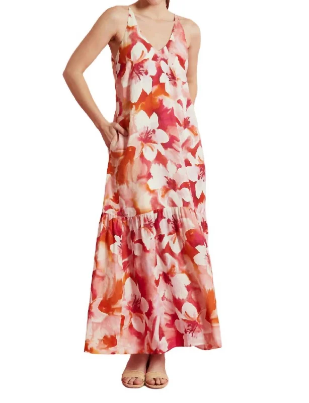 Winter Warehouse Sale Lexi Linen Maxi Dress In Painterly Floral Mid - Season Sale