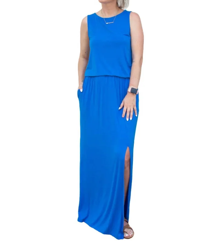 Luxury Fashion Loose Fit Maxi Dress In Slate Blue Urban Sophistication