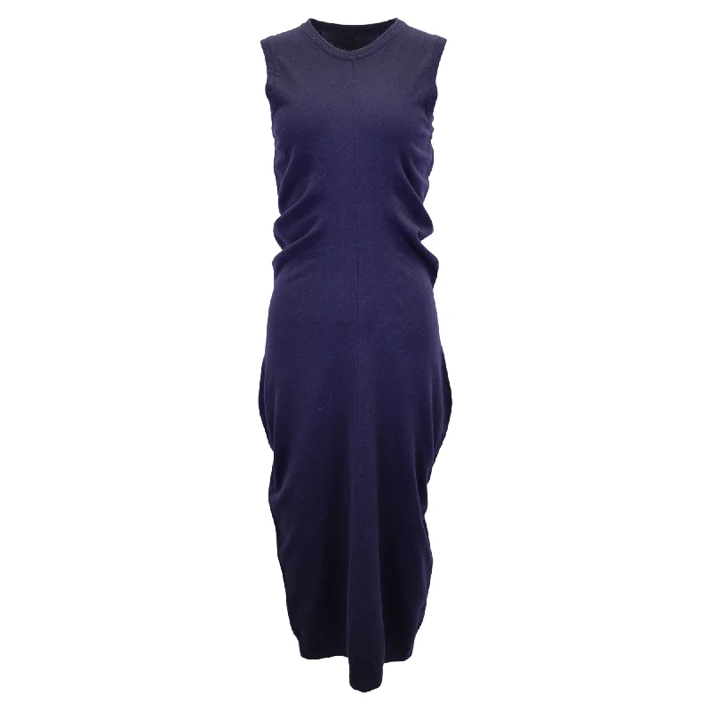 Fashion Essentials Maison Margiela Cotton Blend Ruched Midi Dress in Navy Blue Cashmere Lightweight Fabric