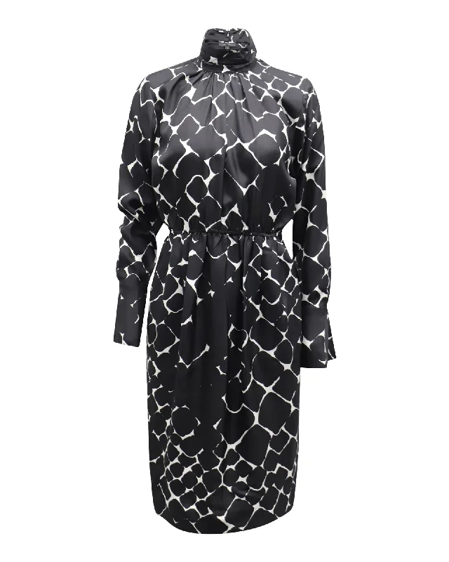 On-Trend Fashion Offers Marc Jacobs Turtleneck Printed Midi Dress in Black Silk Holiday Sale