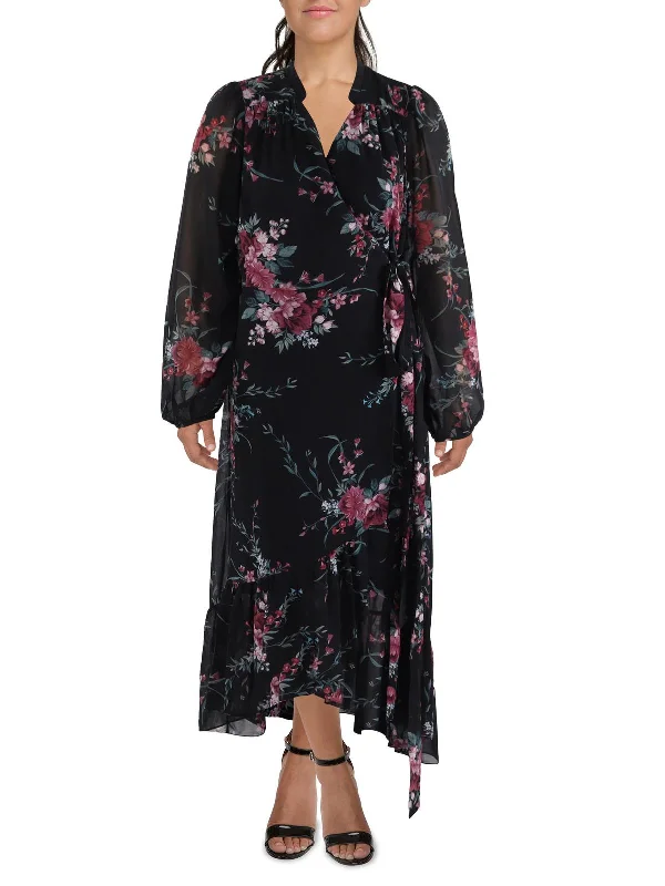 Quick Grab Deals Maxi Isla Womens Floral Print Ruffled Wrap Dress Spring Fling Sale