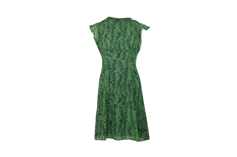 Huge Markdowns Michael Kors Fern Print Midi Dress in Green Polyester Beat the Heat in Tropical Styles