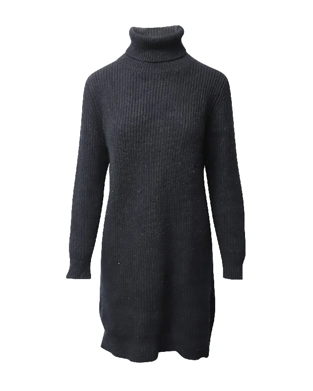 Hot Sale Michael Michael Kors Ribbed-Knit Turtleneck Mini Dress in Black Nylon Today Only