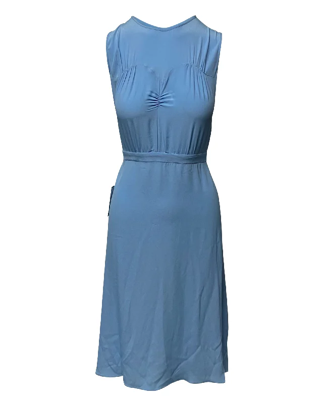 Embrace New Fashion N°21 Midi Dress with Large Back Ribbon in Blue Acetate Romantic Detailing