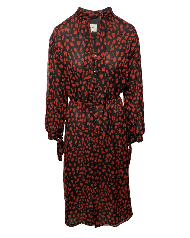 Dive Into Trendy Styles Nanushka Zahara Pussy Bow Printed Midi Dress in Black Print Polyester Effortless Sophistication