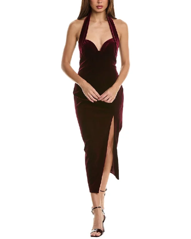 Premium Style Nicholas Nabine Velvet Halter Midi Dress Minimalist Office - Ready Style