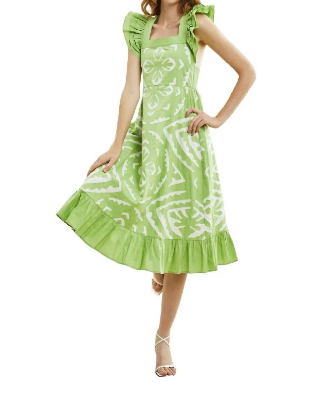 Budget-Friendly Fashion Opaline Midi Dress In Green/white Clearance Event