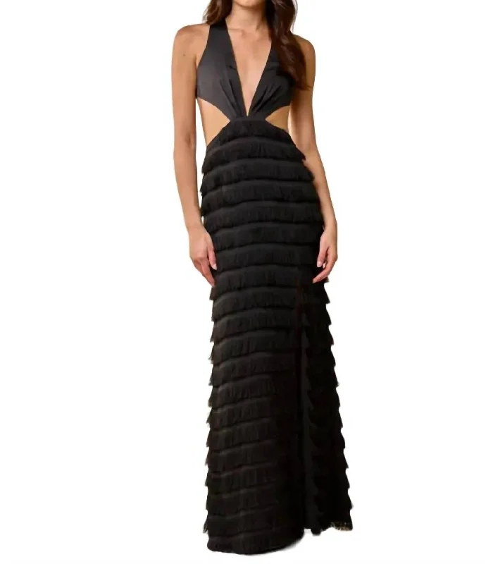 Street Style Discounts Open Neck Maxi Dress In Black Feminine Grace