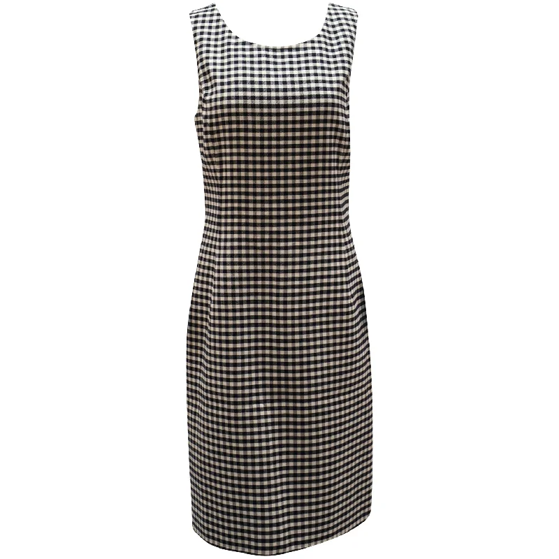 Clearance Sale, All Cheap Oscar De La Renta Gingham Midi Dress in Black Wool Vibrant Prints