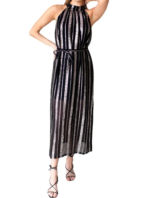 Urban Fashion Pandora Maxi Dress In Black Lurex Soft Textures