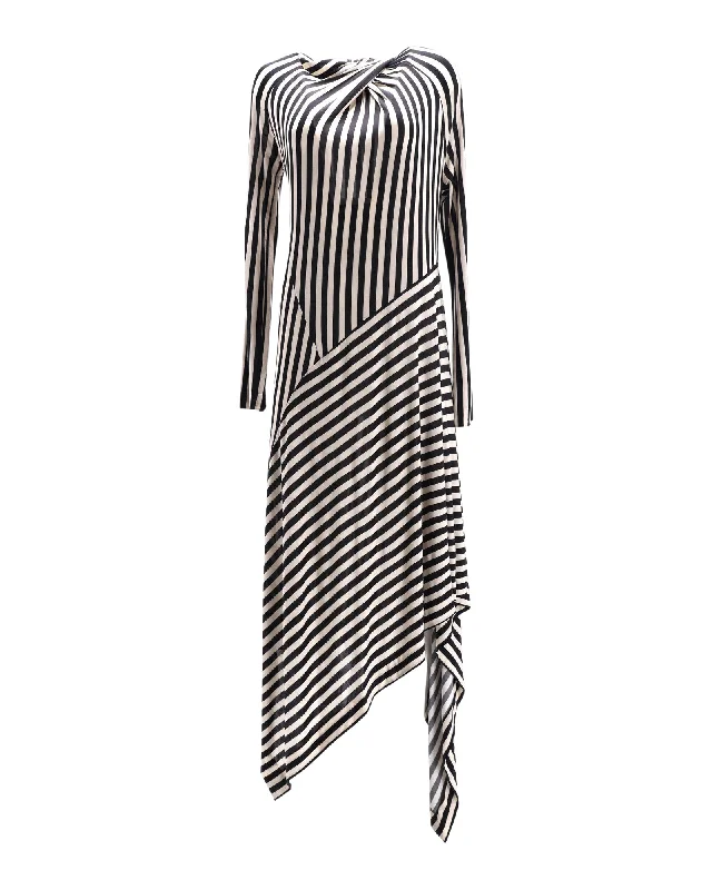 Unleash Your Fashion Petar Petrov Dasha Striped Midi Dress in White Viscose Feminine Flow