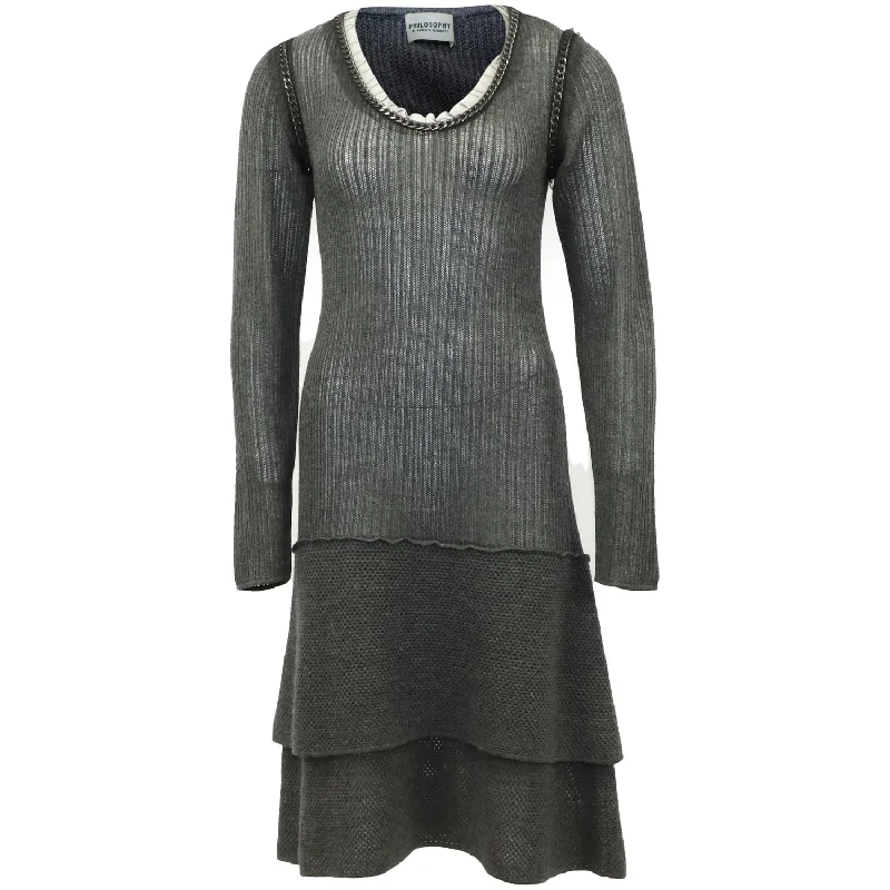 Insane Discount Onslaught Philosophy di Alberta Ferretti Chain Detail Midi Dress in Grey Wool Luxe Layering