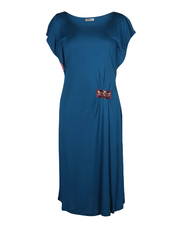 Unbeatable Deals Philosophy di Alberta Ferretti Midi Dress with Embellishment in Blue Polyester Update with Cottagecore Styles