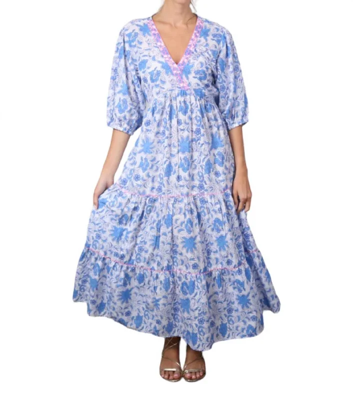 On-Trend Fashion Offers Pilar Maxi Dress In Blue Floral Luxe Layering