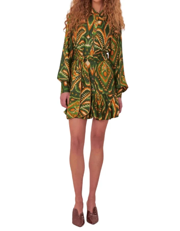 Limited Styles Pineapple Ikat Mini Dress In Green Ethnic Cultural Event Wear