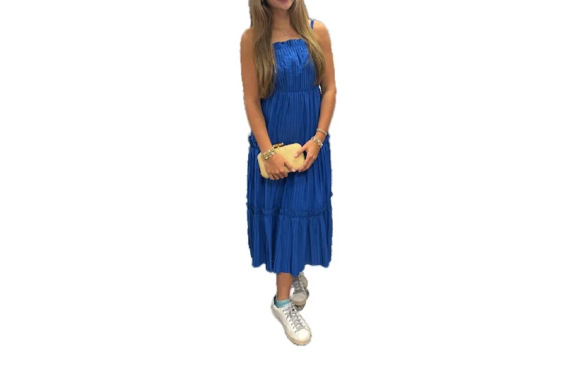 Trend Alert Pleated Midi Dress In Royal Blue Save on Inspired Styles