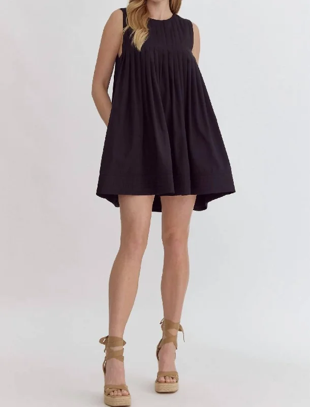 Romantic Chic Deals Pleated Mini Dress In Black Coastal Beach - Inspired Style