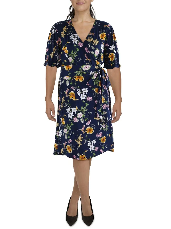 Low Price Special Plus Womens Floral Knee-Length Wrap Dress Huge Savings on Parisian Styles