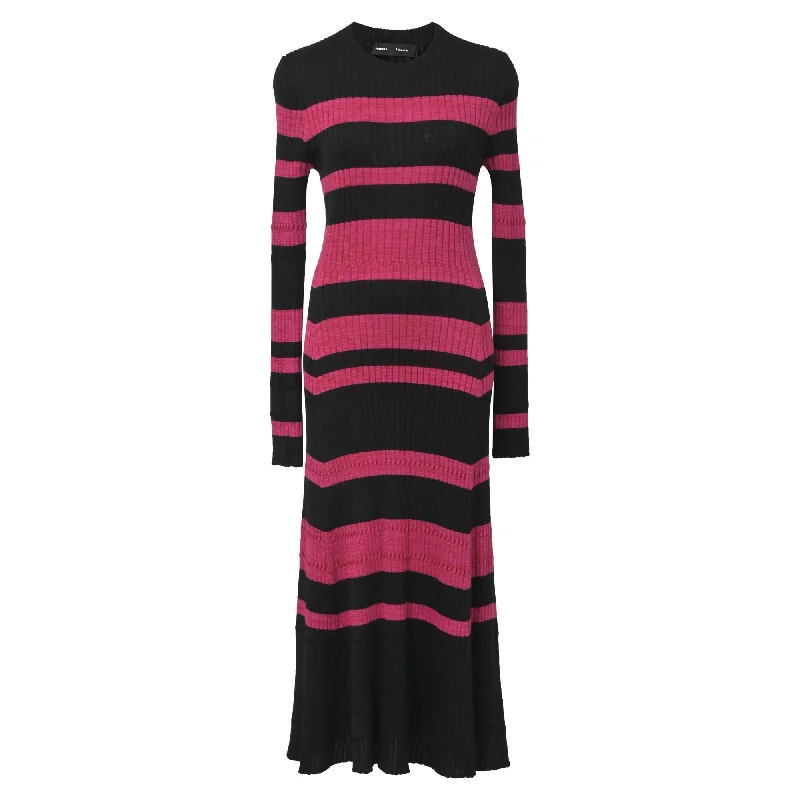 Fashion Sale Proenza Schouler Striped Rib Knit Long-Sleeve Midi Dress in Pink Wool Discounts on Casual Weekend Styles