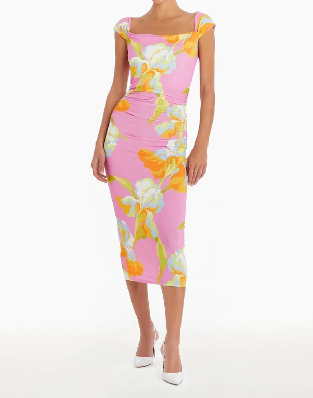 Stylish Deals Rebecca Midi Dress In Calypso Art Deco Geometric Pattern Look